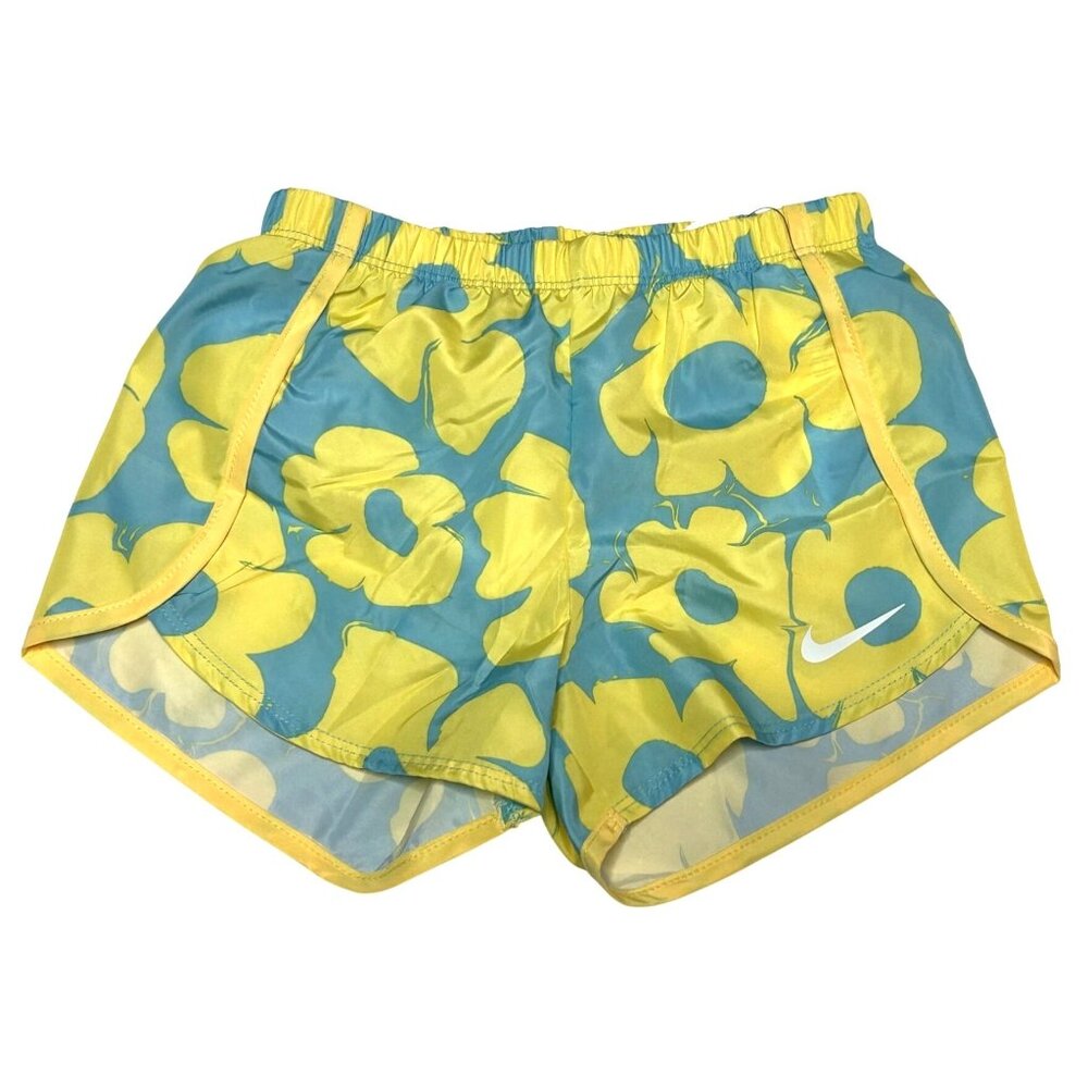 Nike Little Girls Toddler Size 6X Dri Fit Floral Athletic Shorts Yellow Blue New